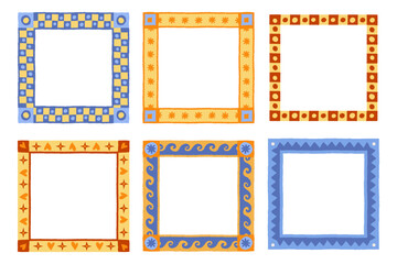 Vector set of hand drawn cut out style frames and borders - abstract design elements for wedding, birthday party invitations, greeting cards, prints, in marine coastal style with copy space for text