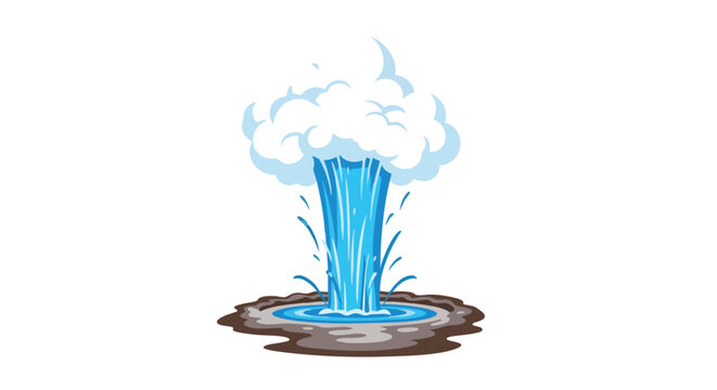 Cartoon rendition of a geyser erupting with vapor cloud on a white background presenting nature's powerful forces in a simple way