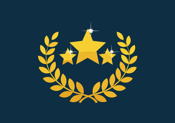 Golden stars crowned with laurel leaves representing achievement and excellence in recognition and awards