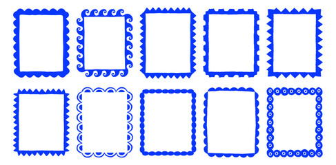 Vector set of hand drawn cut out style frames and borders - abstract design elements for wedding, birthday party invitations, greeting cards, prints, in marine coastal style with copy space for text