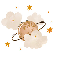 Space illustration with gallaxy planet with clouds. Watercolor illustration on isolated background © Ilona