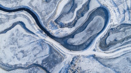winter river snow aerial view