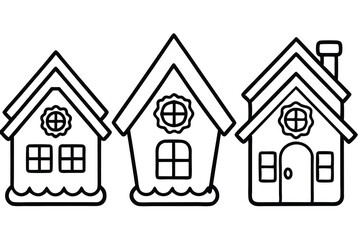 Christmas Gingerbread House Line Drawings set