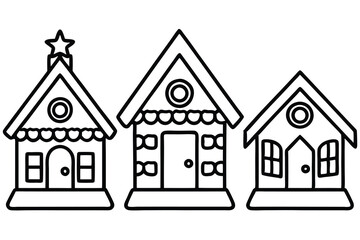 Christmas Gingerbread House Line Drawings set