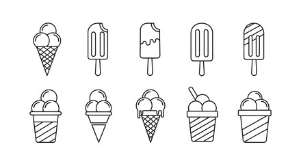 Variety of hand drawn ice cream cone and popsicle styles featuring delicious frozen treats vector