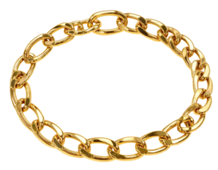 Shiny Gold Chain Necklace in Loop Shape, Isolated Transparent Background PNG