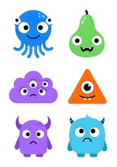 Set of funny and cute colorful monsters 