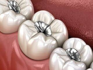 Amalgam Dental Fillings Illustration Showing Molars Restoration and Dental Health Concept for Dental Care and Treatment