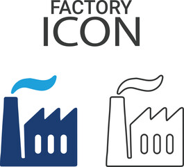 Factory icons, Line art icons design. Containing house, office, bank, school, hotel, shop, university, and hospital icons. Solid icon collection. Vector illustration.