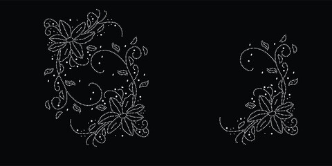Abstract, beautiful rhinestone glitter motif design.Rhinestone hotfix transfer design.Abstract beautiful glitter appliqué rhinestone motif vector design, Unique modern rhinestone flower vector design,