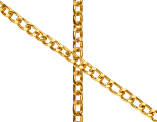 Straight Gold Chain with Interlocking Links, Luxury Jewelry Element, Isolated Transparent Background PNG