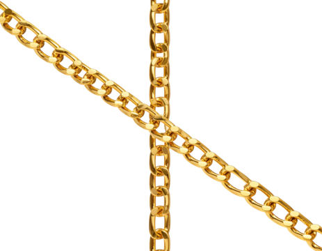 Straight Gold Chain with Interlocking Links, Luxury Jewelry Element, Isolated Transparent Background PNG