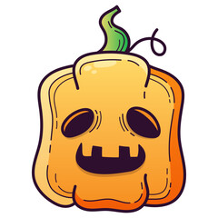 Halloween Pumpkin Illustration – Cute Jack-O'-Lantern Character with Moody Face