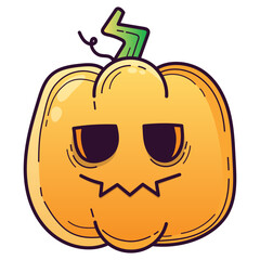 Halloween Pumpkin Illustration – Cute Jack-O'-Lantern Character with Moody Face
