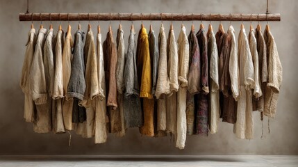 Repurposed textiles organized in ethical fashion design room : Circular Fashion & Zero Waste
