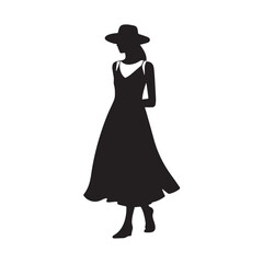 Woman in Sun Hat and Dress Silhouette
