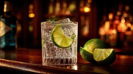 Sophisticated gin and tonic with lime in upscale setting : Classic Cocktail Hour
