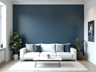 Minimalist Living Room Decor A Modern Mock Up Interior Design With Blue Wall Texture Background 3d Rendering.