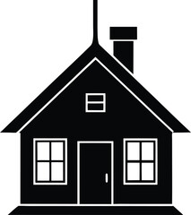 Black silhouette house with chimney, door and multiple windows icon