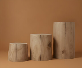 Wooden podium product stand pedestal empty studio scene cosmetic beauty and fashion banner concept on pink background 3d illustration rendering