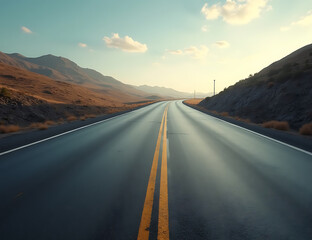 Two-Lane Highway Stretching Into Horizon