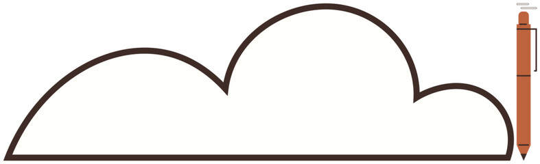 Cloud shape paired with a brown pen, suggesting ideas, creativity, brainstorming, connectivity, and design ideal for education, teamwork, innovation, writing and a simple flat metaphor