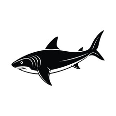 Shark fish vector outline - sea animal silhouette artwork. Editable vector marine illustration.