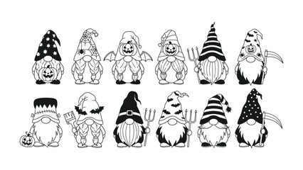 Halloween Gnome Fantasy: A collection of whimsical Halloween gnome illustrations with distinct characteristics and festive attire, ready to bring spooky fun to your projects. 