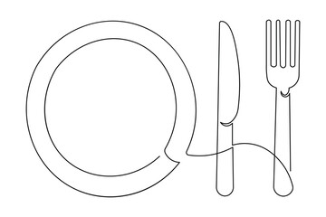  Cutlery knife and fork modern minimalist outline isolate continuous one line drawing