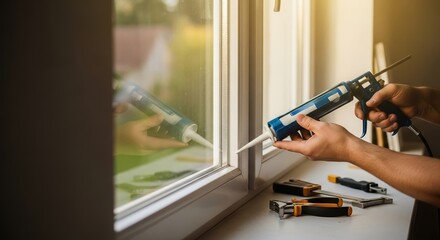 Person applying silicone sealant during home renovation  