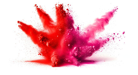Colorful Powder Explosion in Red and Pink Shades on White Background