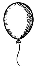 Hand drawn sketch of balloon illustration in black and white vector style