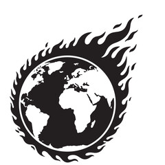 Illustration of earth in flames depicting global warming environmental crisis climate change