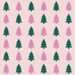 pink and green christmas trees seamless pattern. for surface pattern design, print, wallpaper, wrapping paper, fabric.