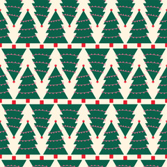 Green christmas trees on a beige background seamless pattern celebrating holidays. for surface pattern design, print, wallpaper, wrapping paper, fabric.