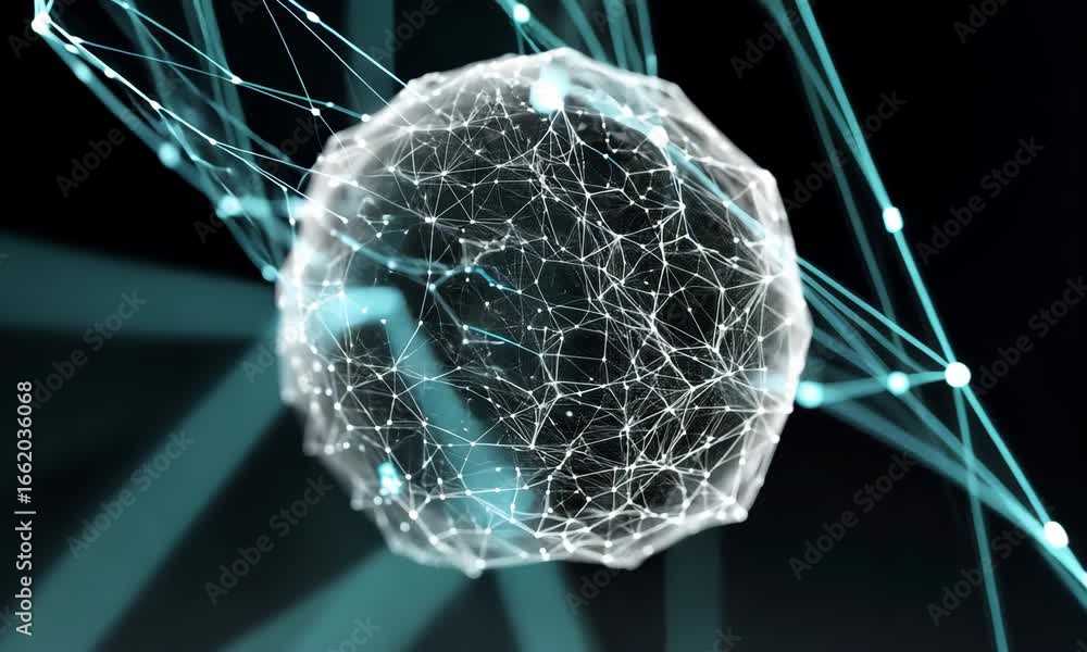Poster abstract digital sphere innovation in technology and connectivity through interconnected lines and n
