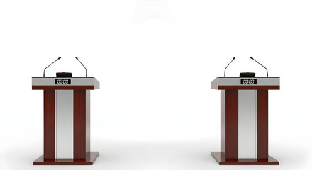 Empty Conference Podiums with Microphones in Modern Meeting Room
