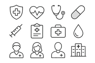 Medical and healthcare icons set isolated on white background