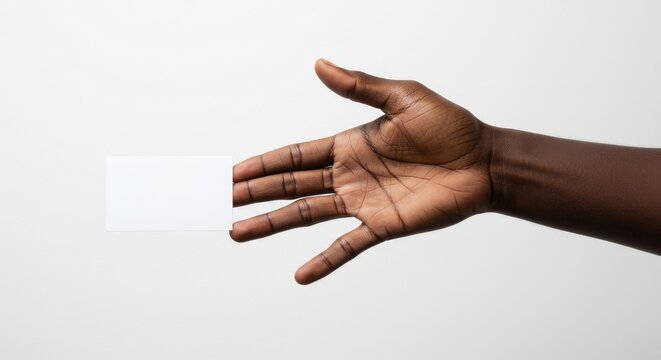 Studio Close-Up of a Black Mans Hand Extended for a Welcoming Handshake Against a Minimalist White Background.