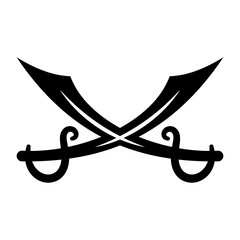 Pirate Crossed Swords Vector Illustration. Two crossed pirate swords, also known as scimitars or cutlasses, forming a bold and stylish symbol.