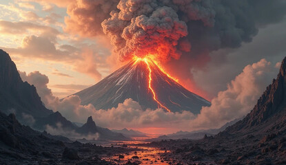 sunset over the volcano
