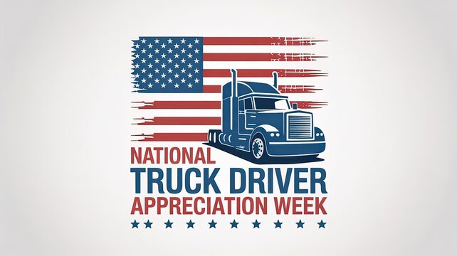 National Truck Driver Appreciation Week Banner Design with American Flag and Semi Truck Concept Illustration