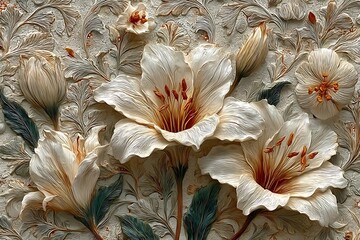 Elegant lily floral relief wall decor high resolution picture