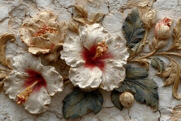 Embossed hibiscus wall art decorative pattern high resolution picture