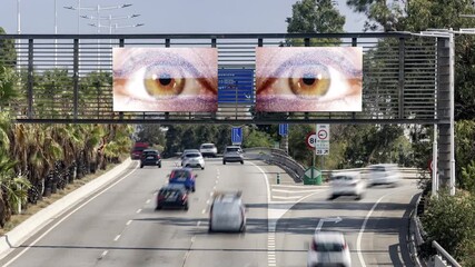 traffic on highway and eyes on screen