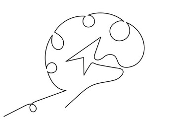 Continuous one line drawing of human brain organ, Brain for psychology, idea and intelligence concept in One line draw illustration.