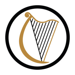 Elegant Harp Symbol within a Bold Circle Design Representing Irish Heritage and Musical Tradition Suitable for Logos Branding and Artistic Projects Showcasing Irish Culture