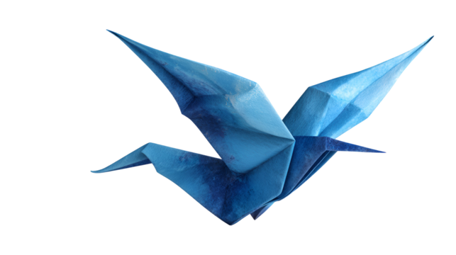 Blue origami bird in flight isolated on transparent background - Powered by Adobe