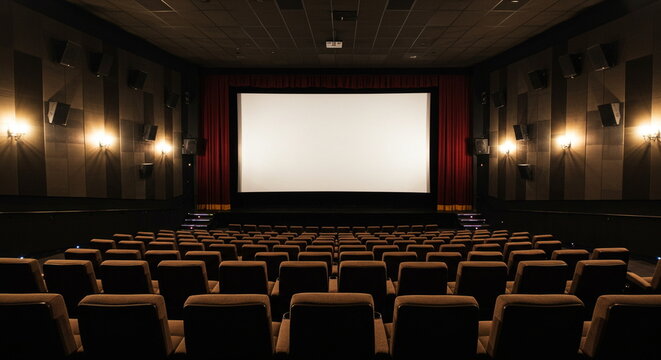 Empty Movie Theater with Seats and Screen