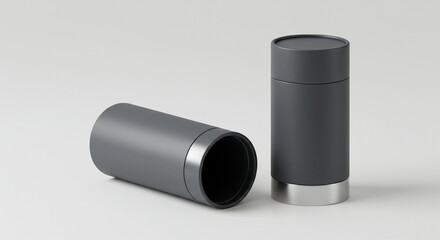 Gray Cardboard Tube Packaging Mockup with Metal Accent